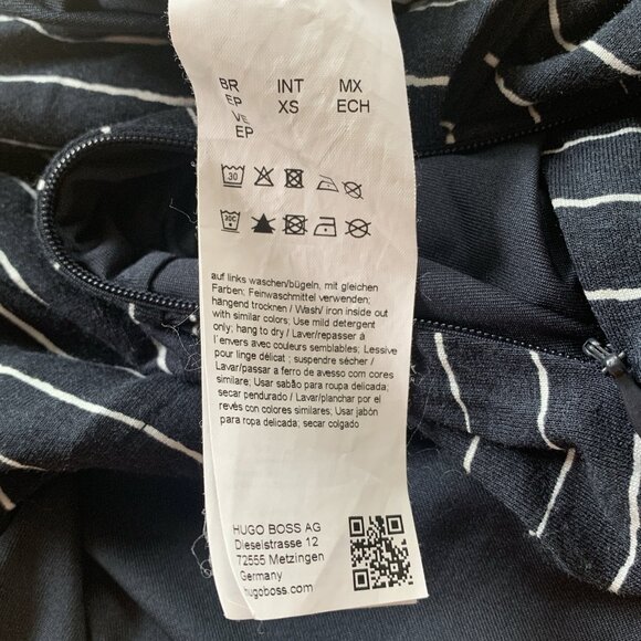 Boss Hugo Boss Dress XS Striped Navy Blue Coastal Asymmetric Midi Lined Stretch - Picture 12 of 14